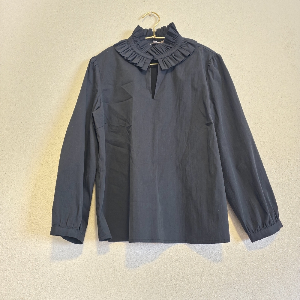 Karlie Slate Ruffle Neck Blouse